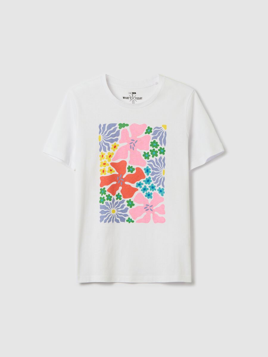 White T-shirt with colourful floral print_4
