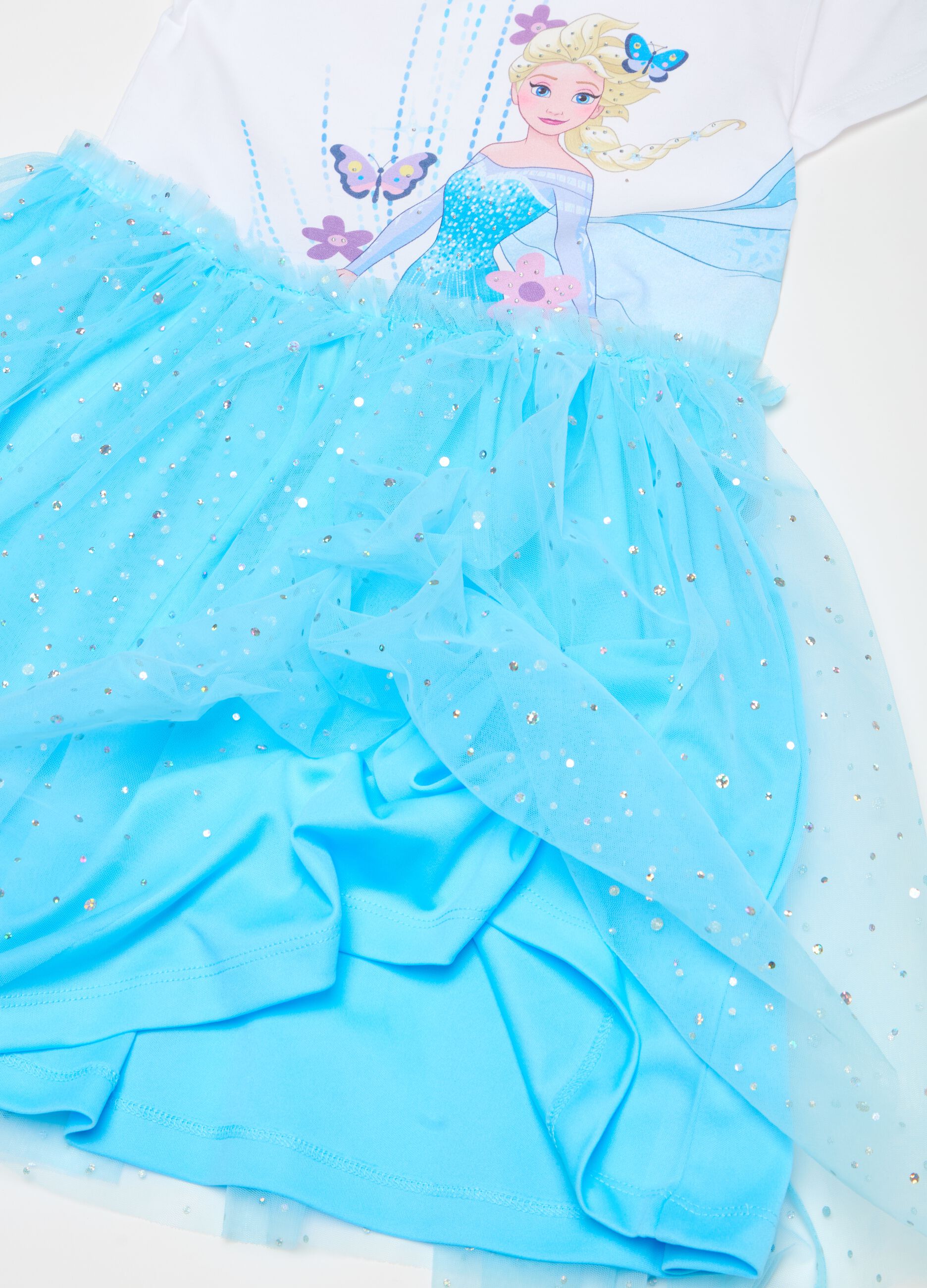 Dress with skirt in tulle and Elsa print