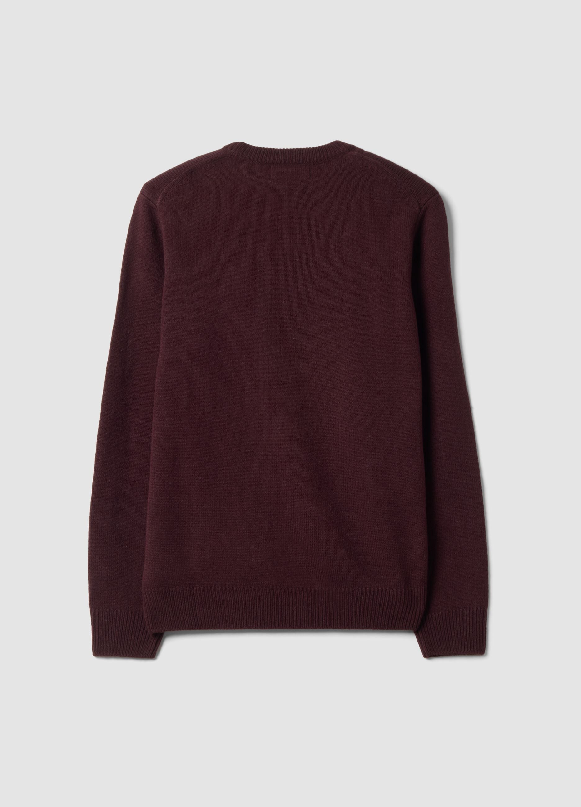 Burgundy crew-neck jersey knit jumper, regular fit