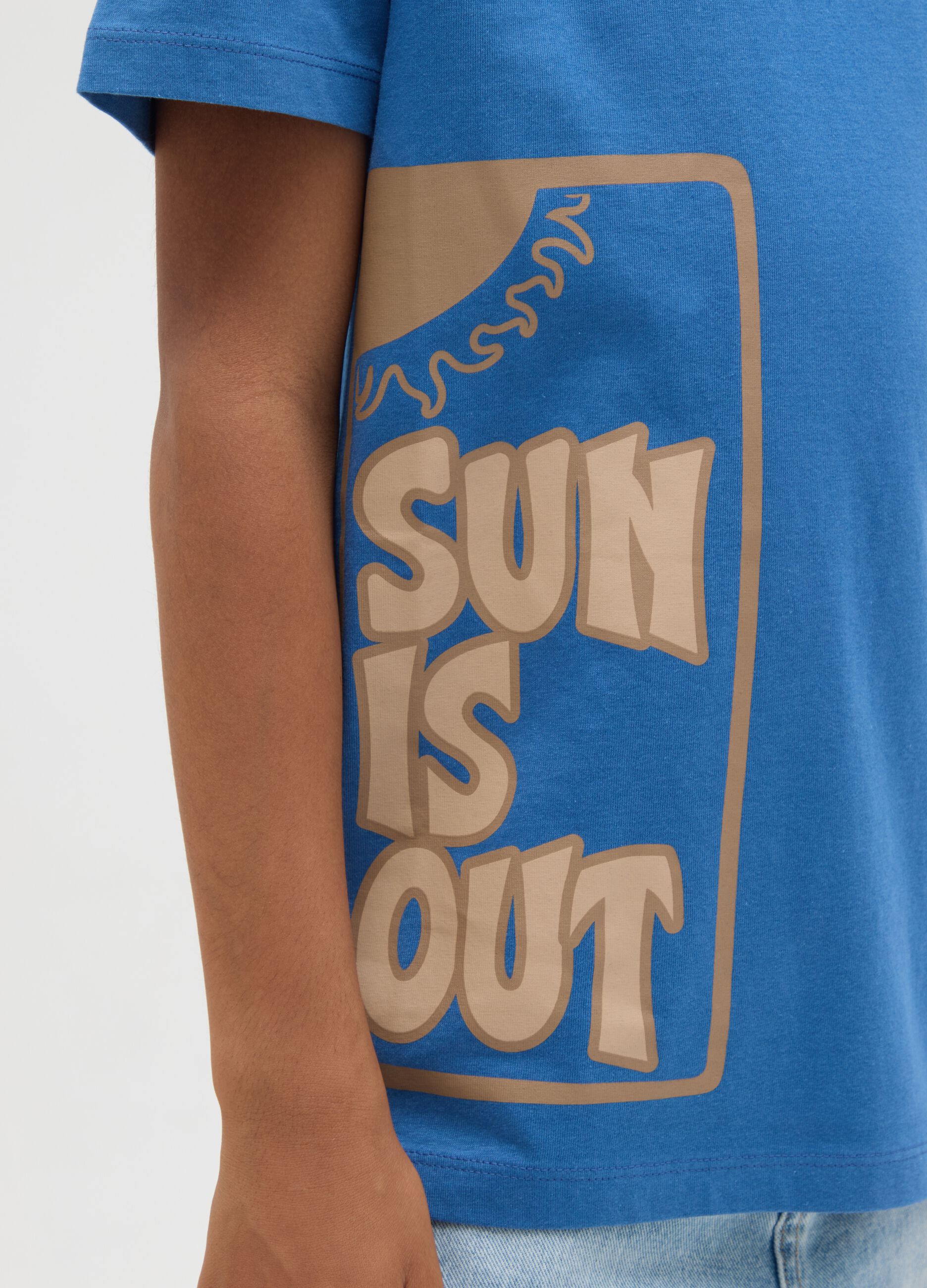 Boys' Pure Cotton Blue Regular Fit T-shirt with Print