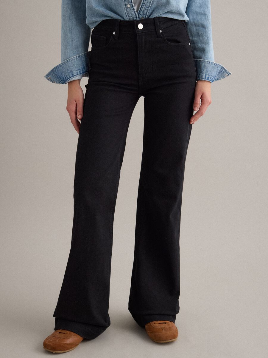 Black stretch cotton bootcut jeans_1