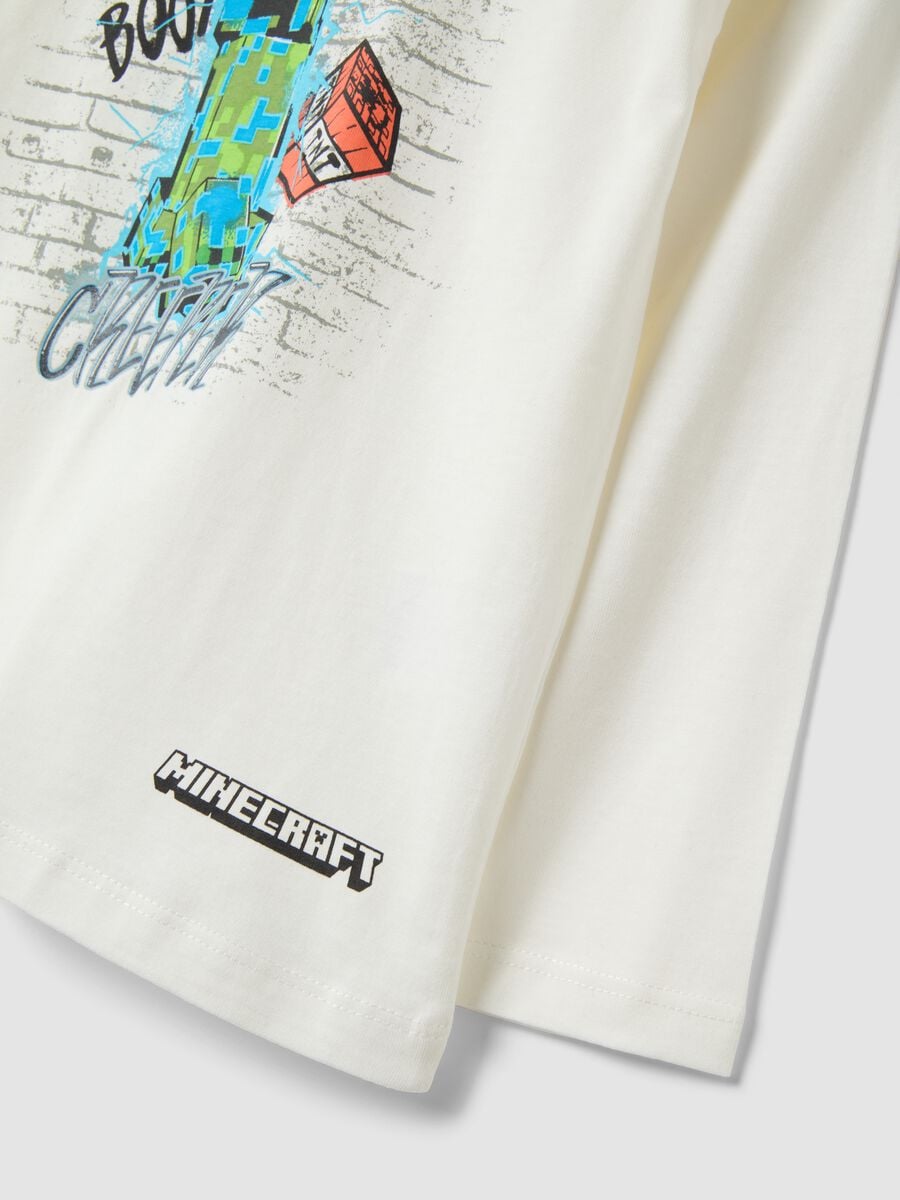T-shirt bianca girocollo in puro cotone con stampa Minecraft_3