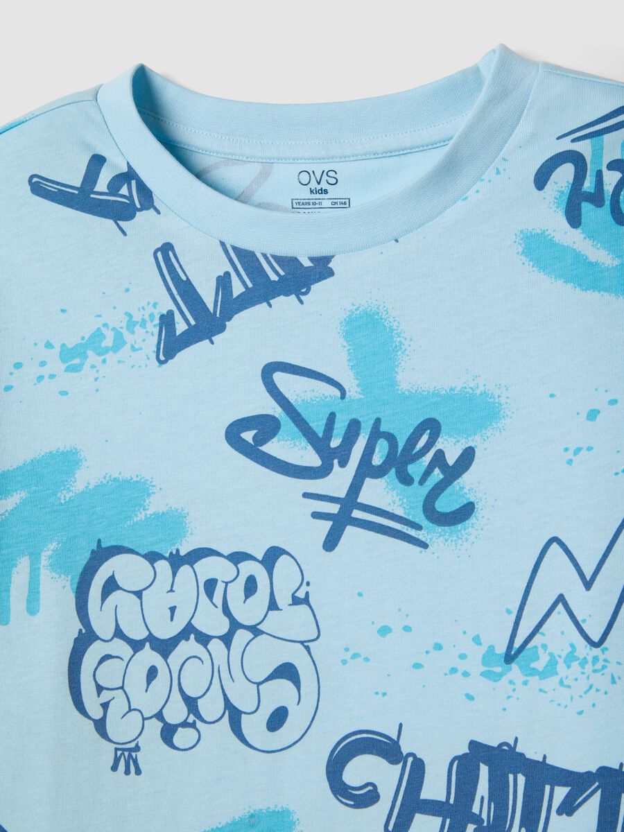 Pigiama in puro cotone azzurro da ragazzo regular fit con stampe_2