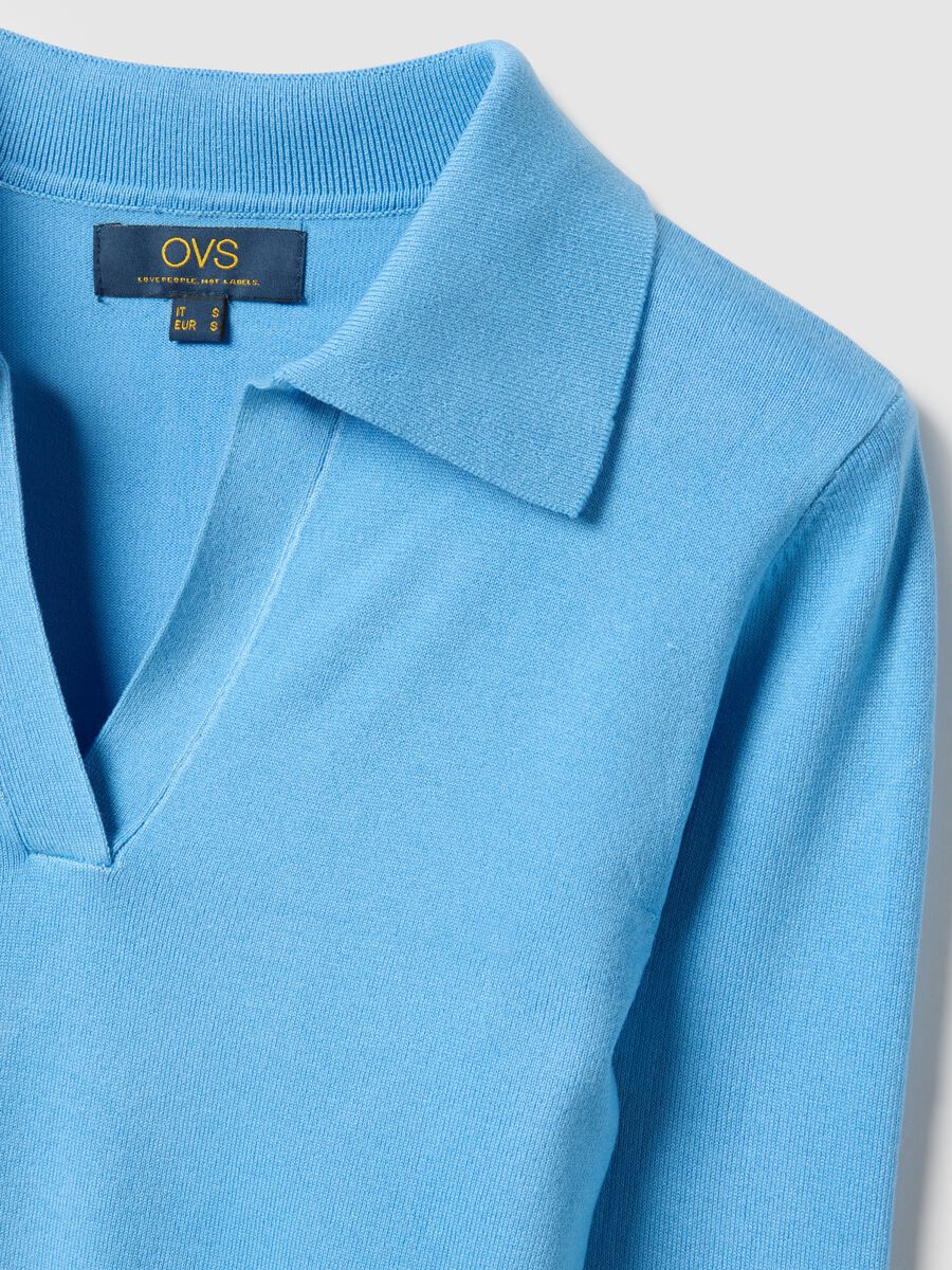 Regular fit blue viscose jumper with polo neck_1