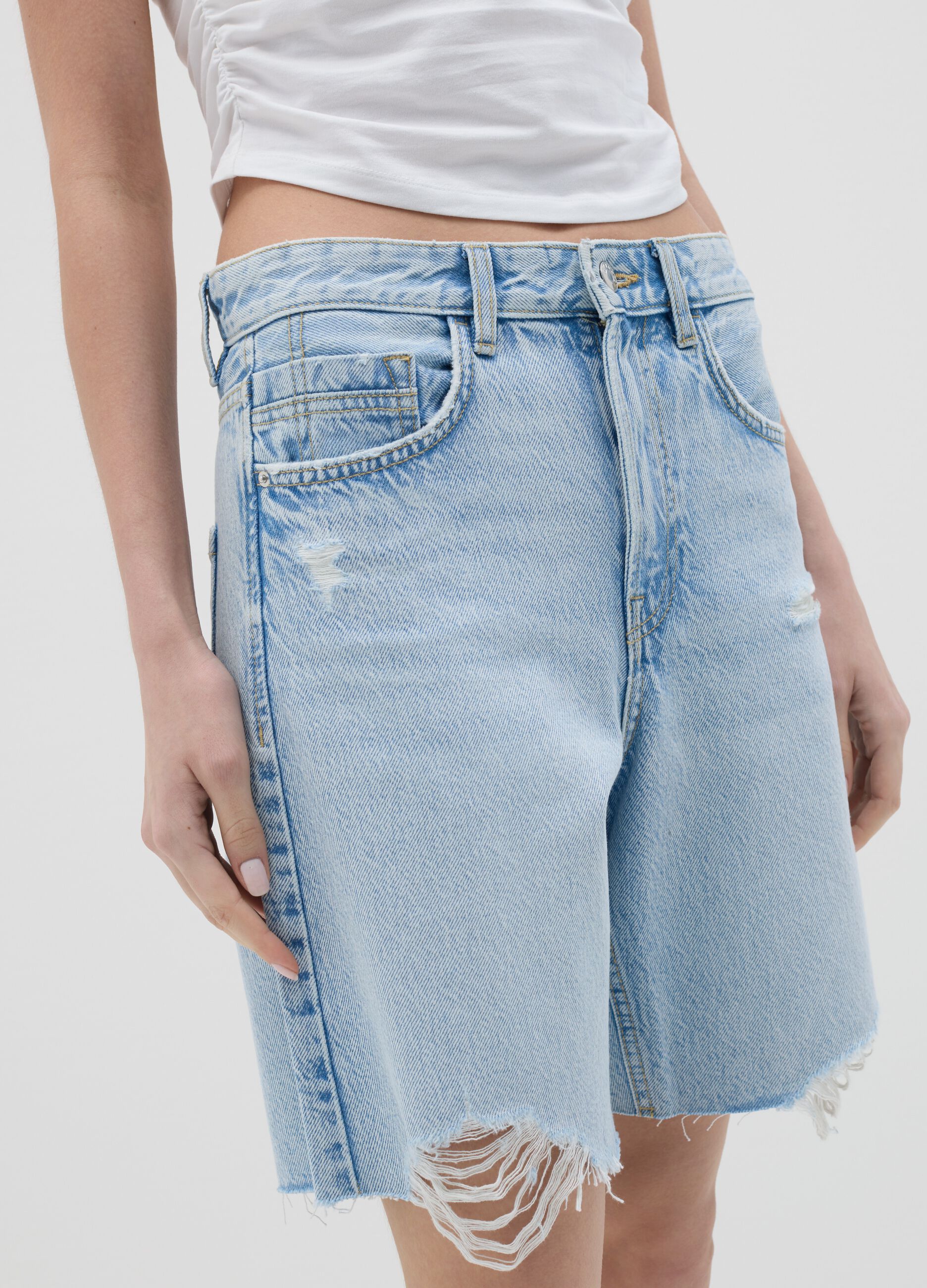Shorts da donna in puro cotone azzurro regular fit