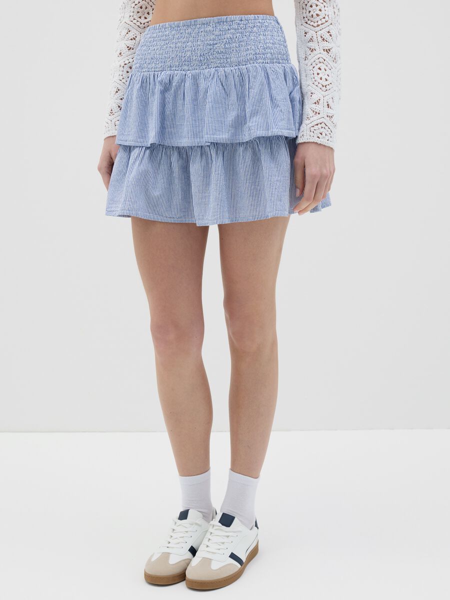 Gonna mini da donna in puro cotone azzurro regular fit con balze_1