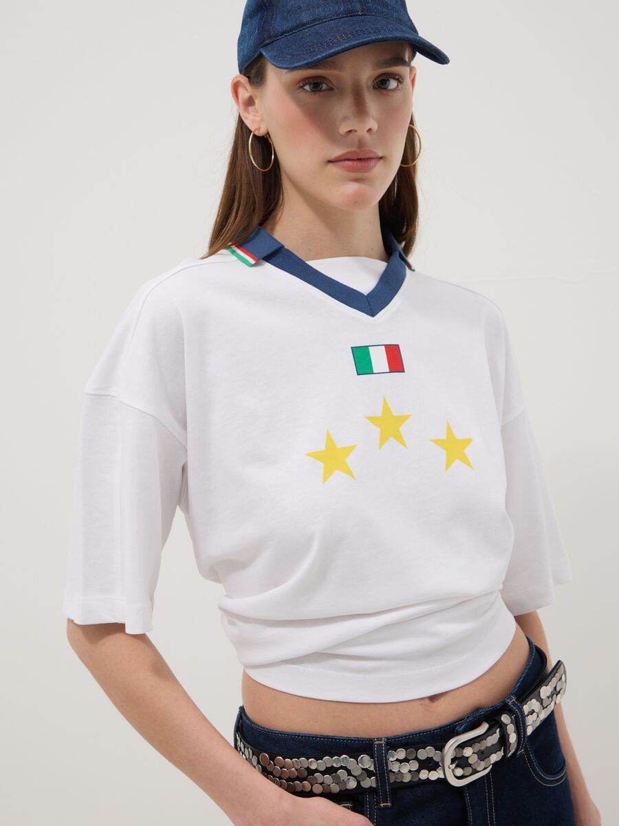 White pure cotton regular fit t-shirt with Italy details_0