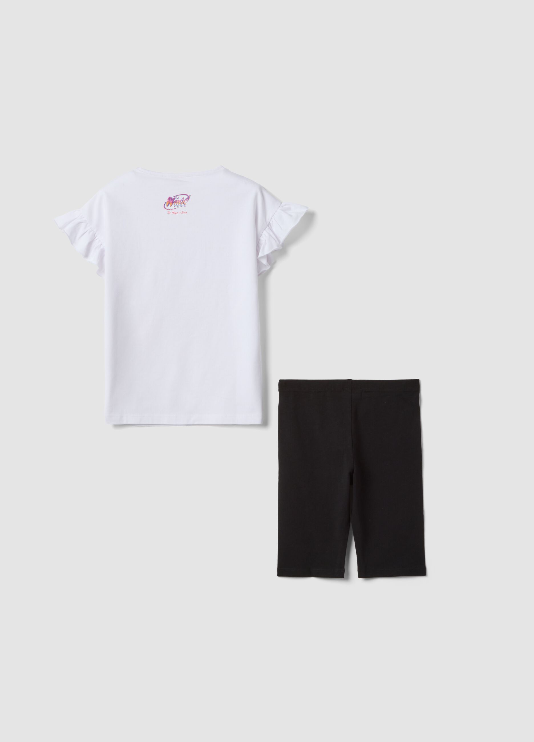 Completo bianco e nero in cotone elasticizzato con t-shirt e leggings per bambina regular fit