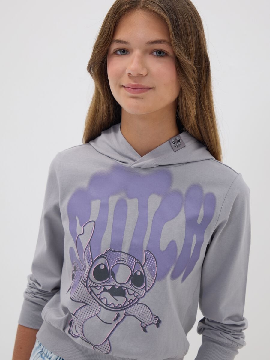 Grey pure cotton hoodie with Lilo & Stitch print for girls_1