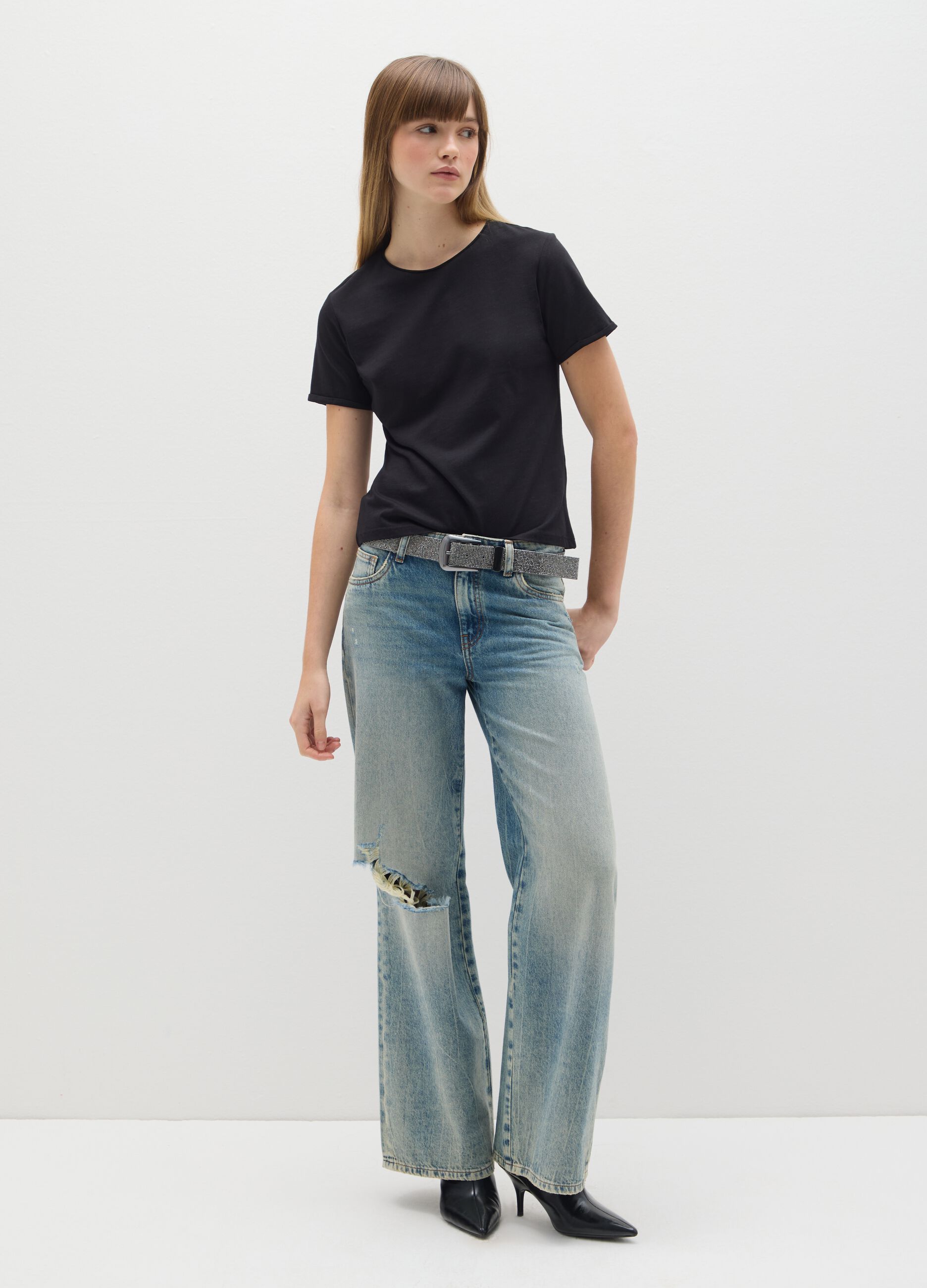 Black pure cotton t-shirt regular fit