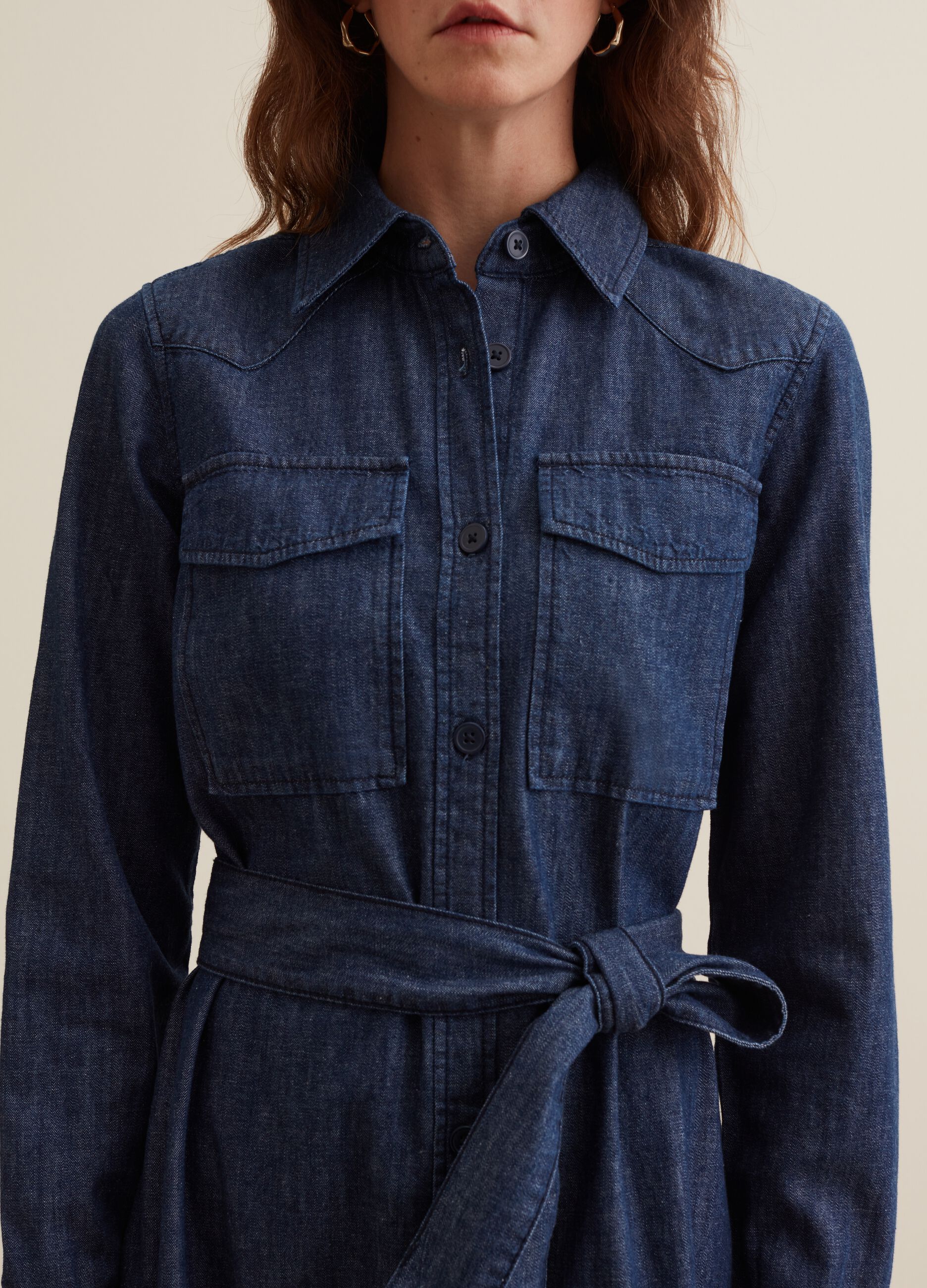 Abito lungo chemisier in denim con cintura