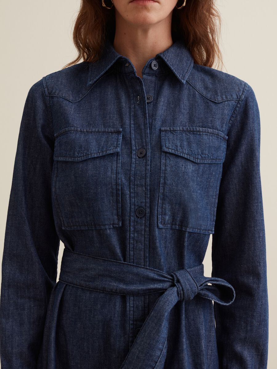 Abito lungo chemisier in denim con cintura_3