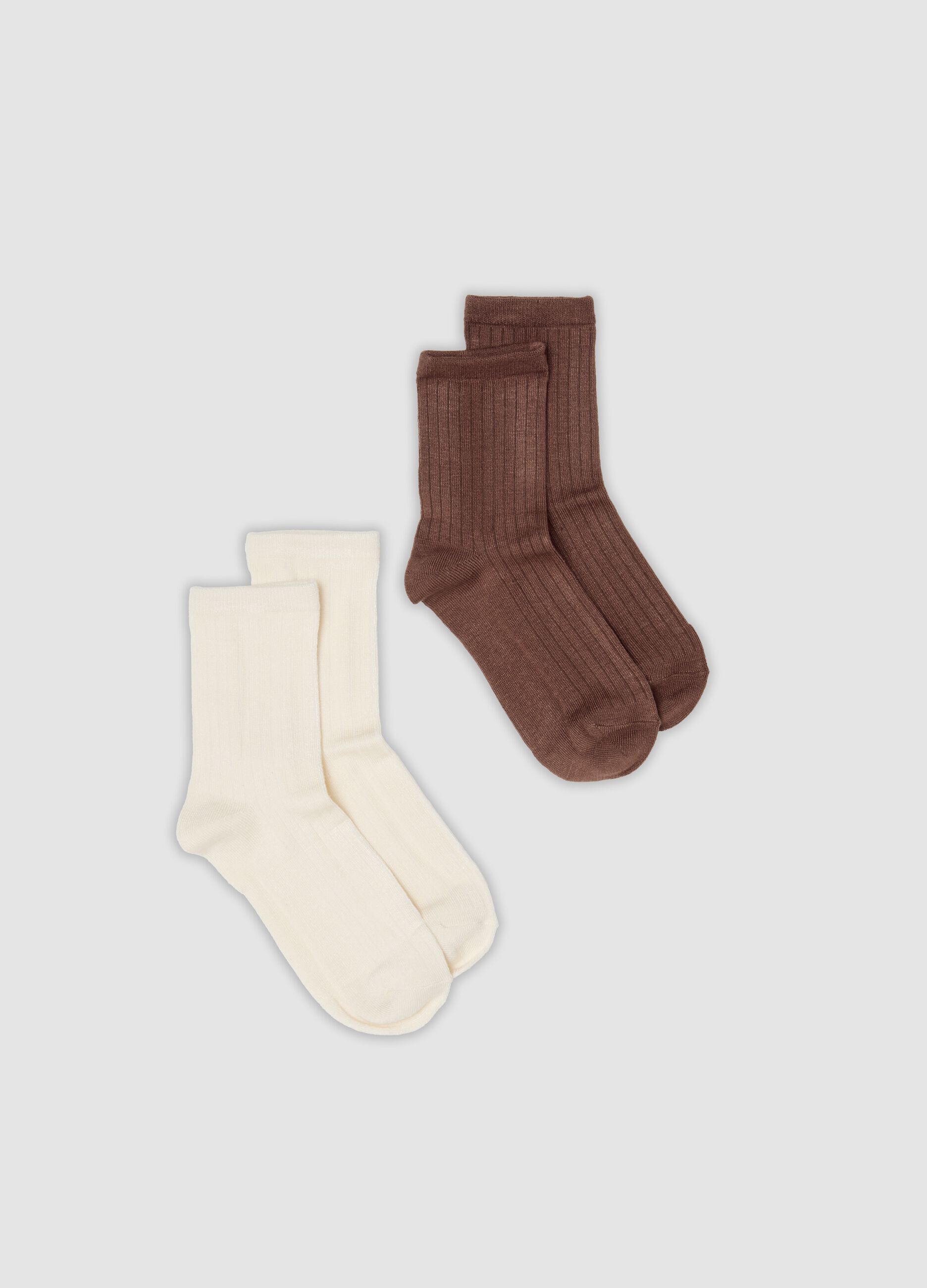 2-pack of brown and white stretch-fabric socks