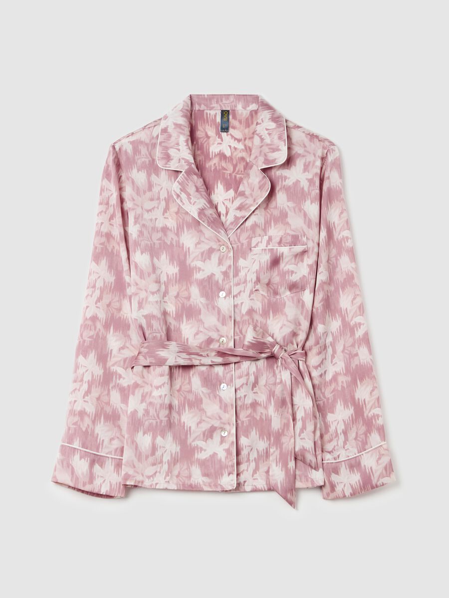 Pyjama top in pink and white satin with belt_4