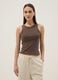 Brown ribbed stretch cotton fitted tank top_2