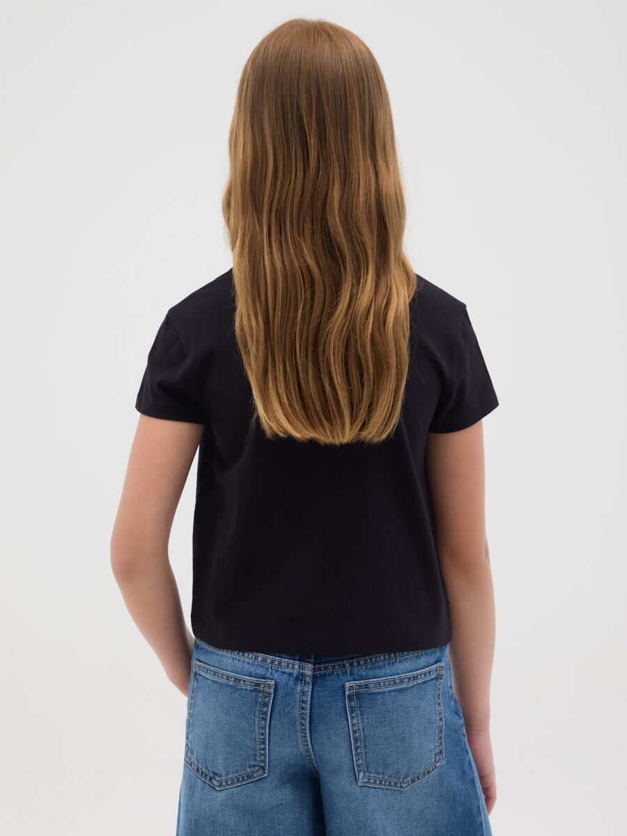 T-shirt da ragazza in puro cotone nero regular fit _1