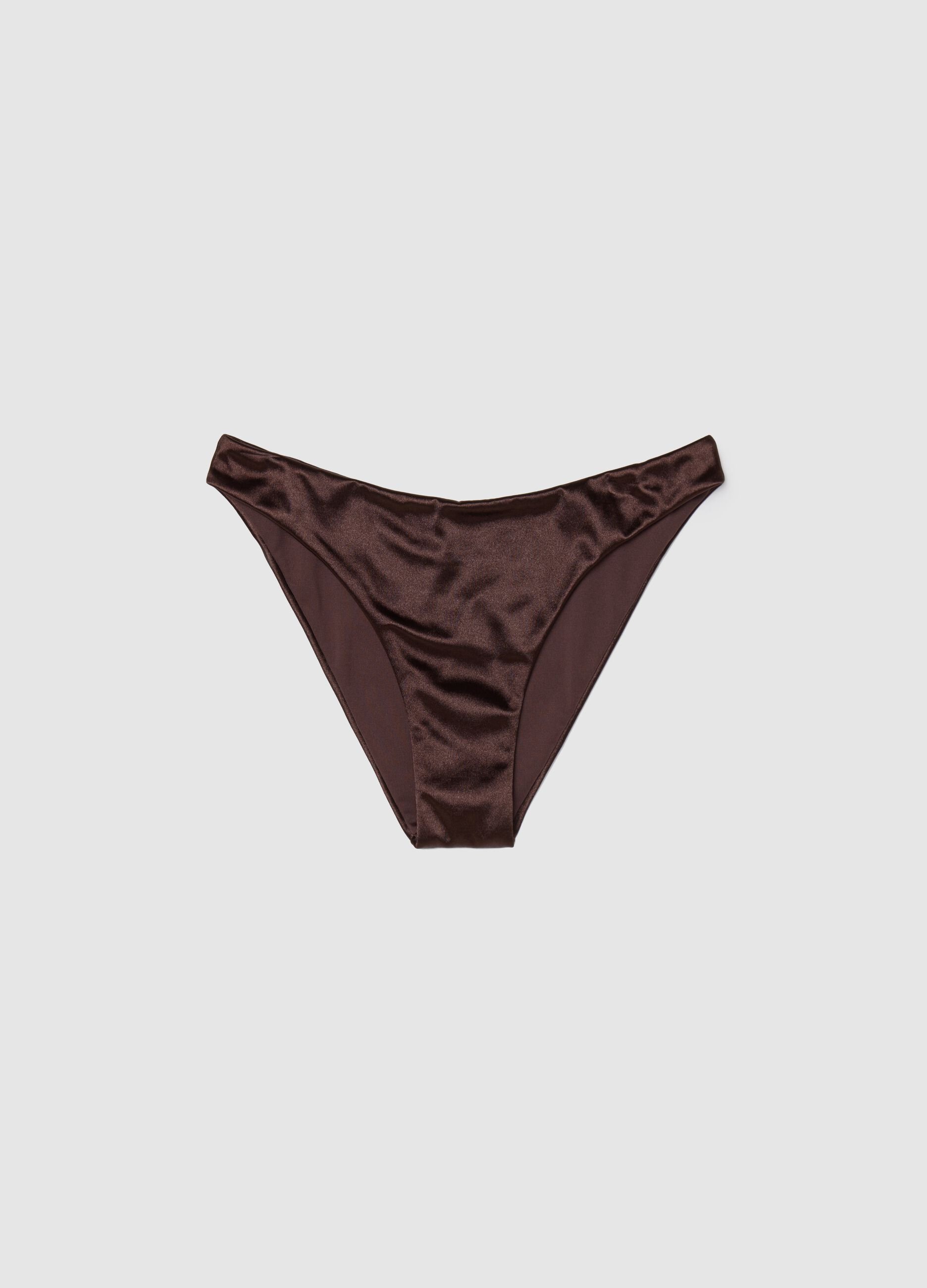 Brown satin-effect bikini briefs