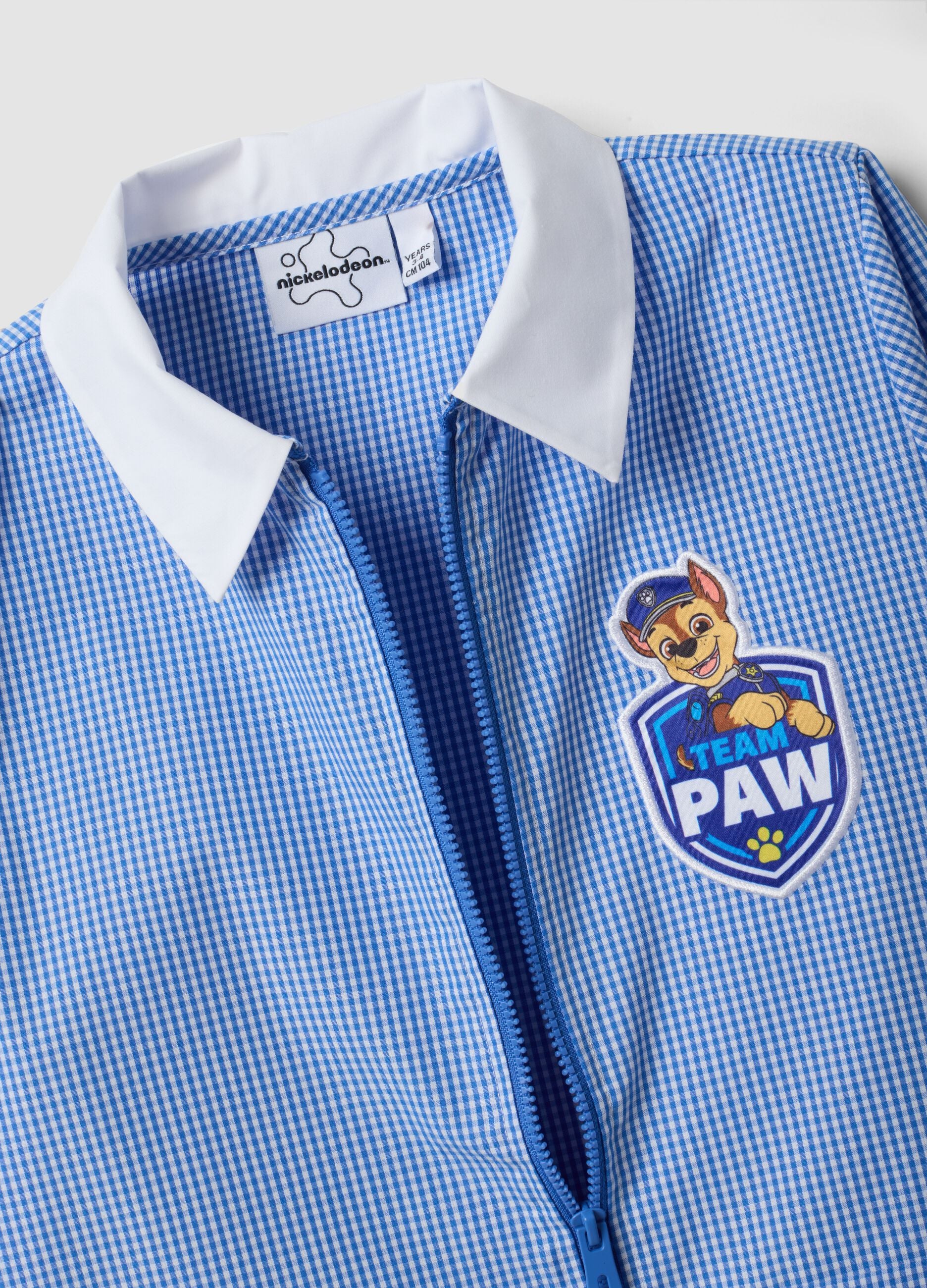 Blue gingham Paw Patrol embroidered nursery apron