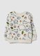 Felpa beige in puro cotone con girocollo e stampa animali over fit_0