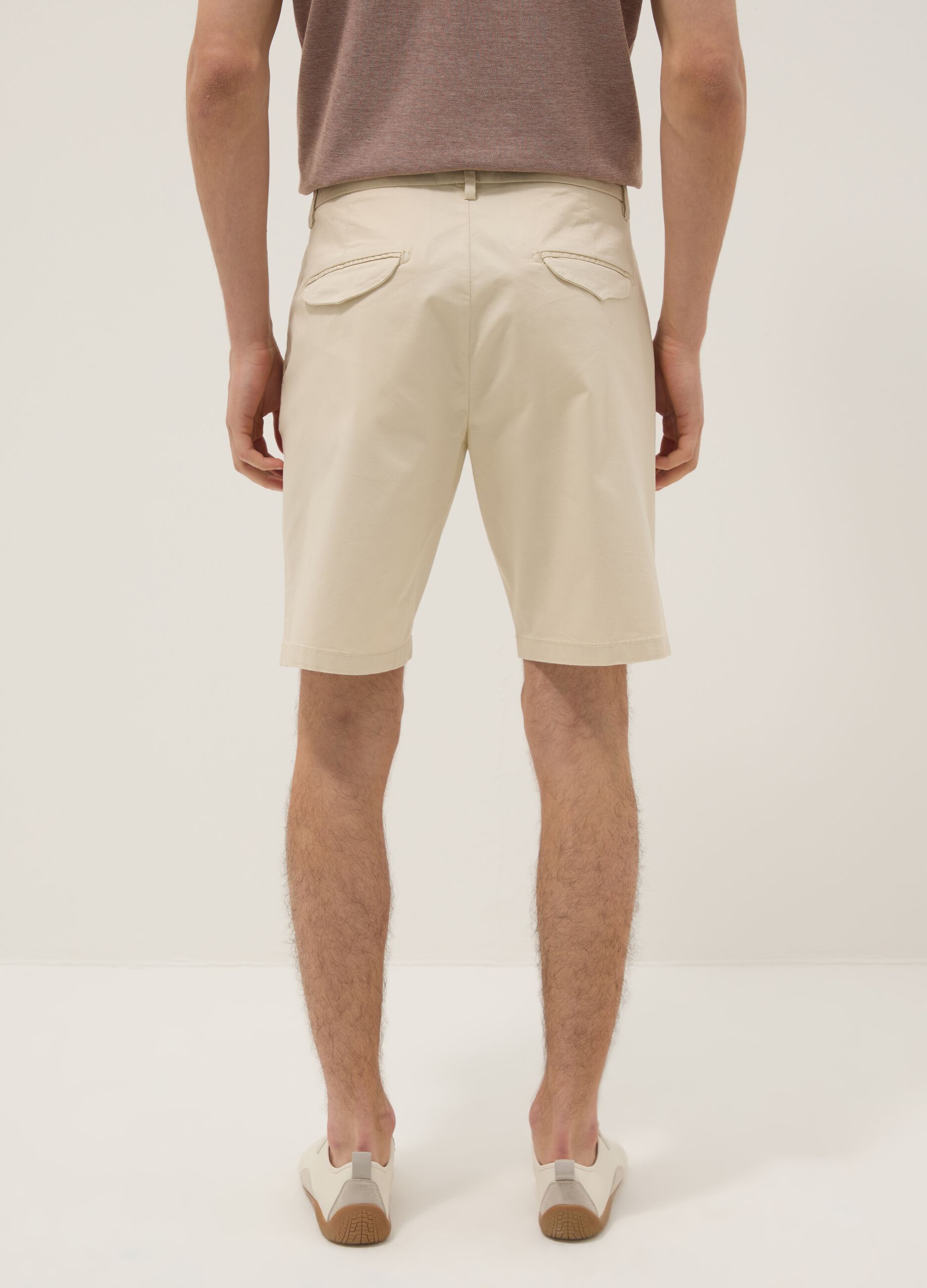 Beige stretch cotton chino shorts