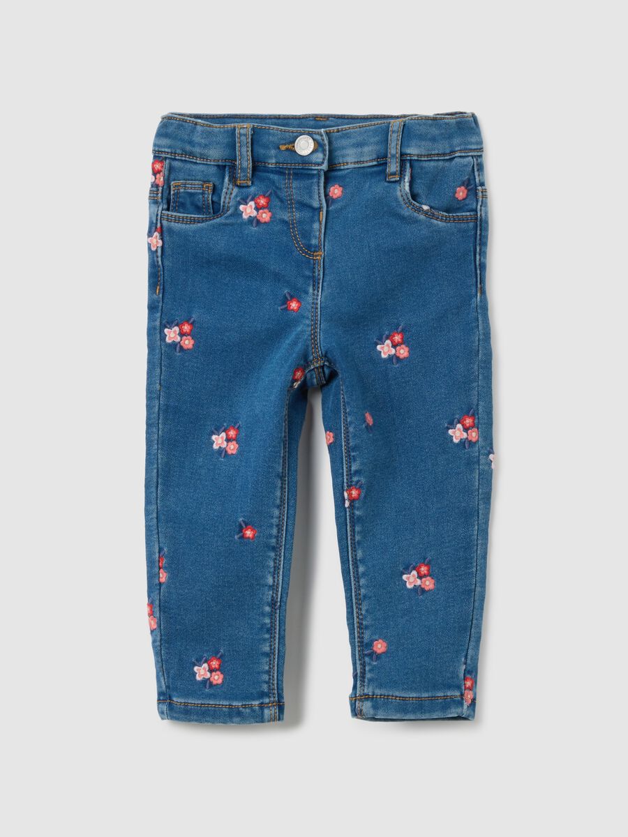 Slim fit floral denim jeans for girls_0