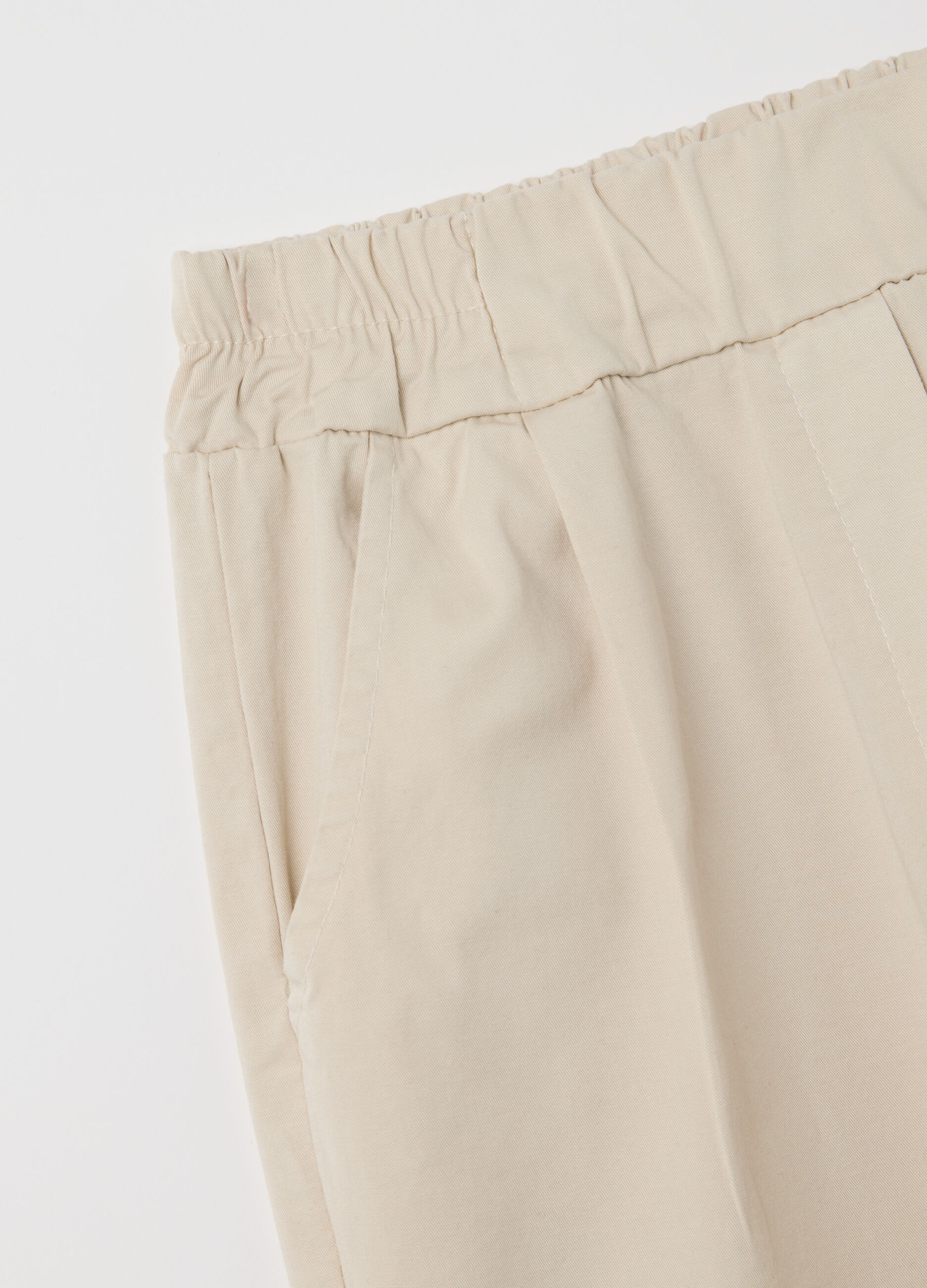 Beige cropped trousers in stretch cotton
