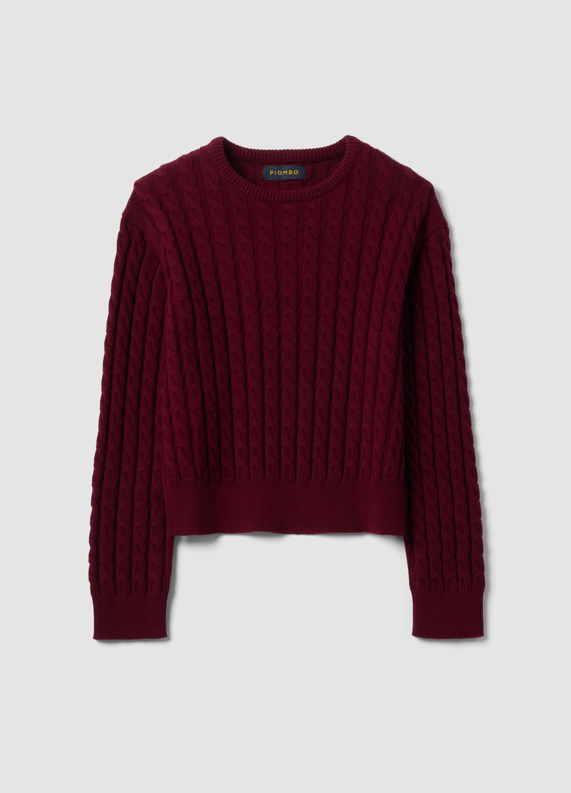 Red crew-neck pure cotton cable-knit jumper, regular fit