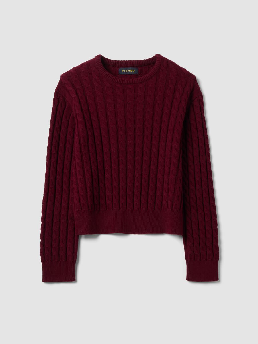 Maglia rossa girocollo in puro cotone a trecce regular fit_0
