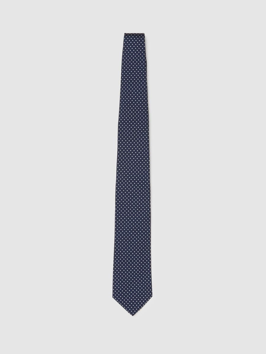 Pure silk blue tie with polka dot pattern_1