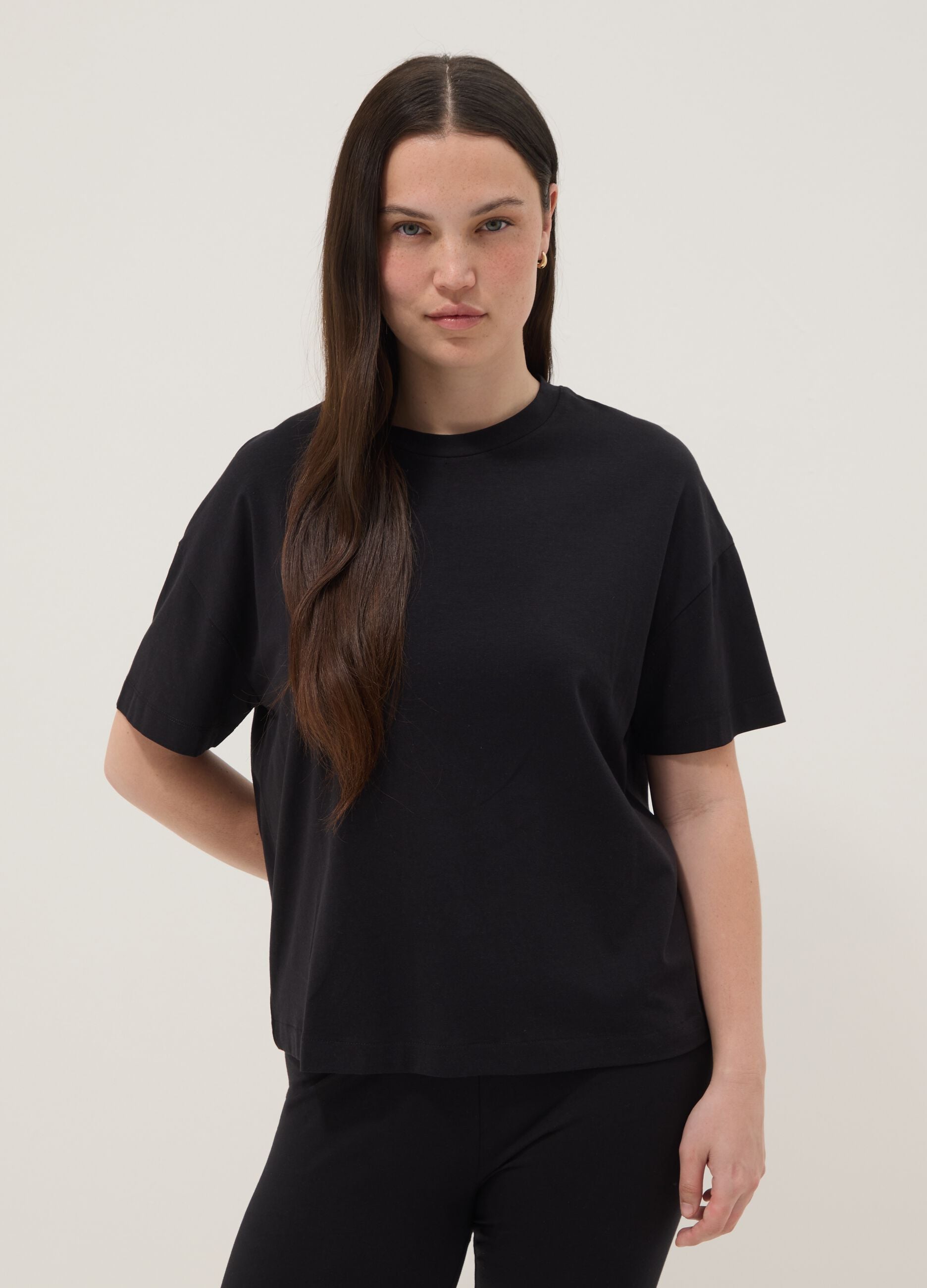 Black stretch cotton-modal T-shirt