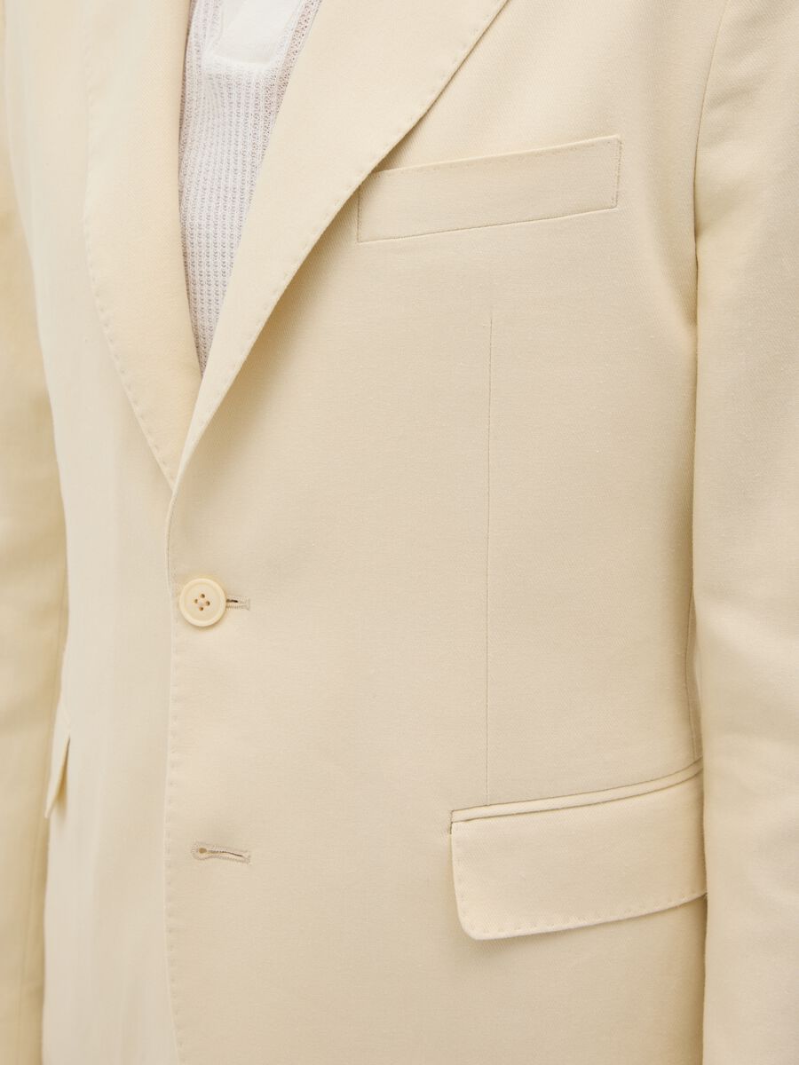 Men's Beige Slim Fit Linen Blend Blazer with Buttons_2