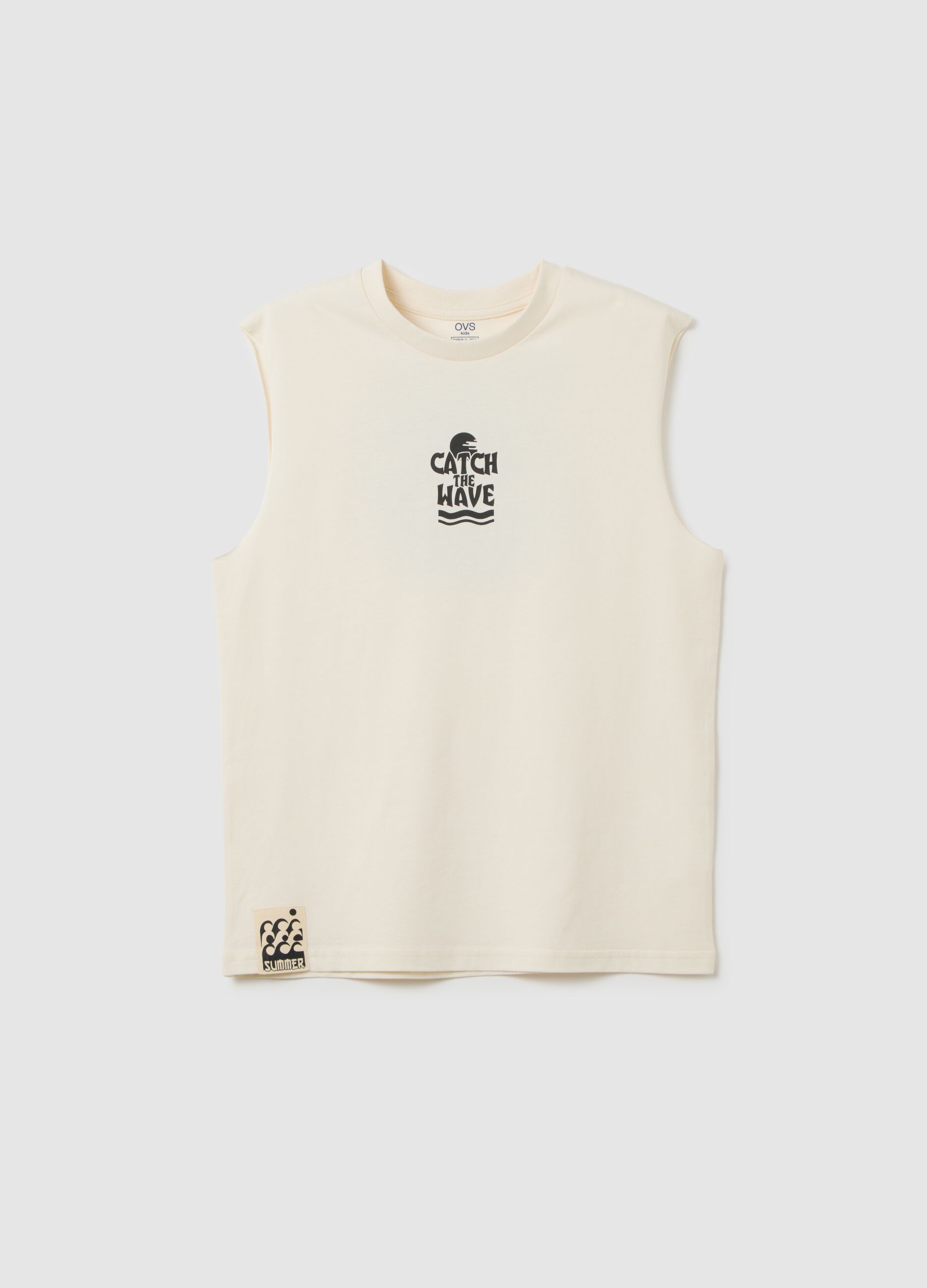 Boys' pure cotton white regular fit vest with print