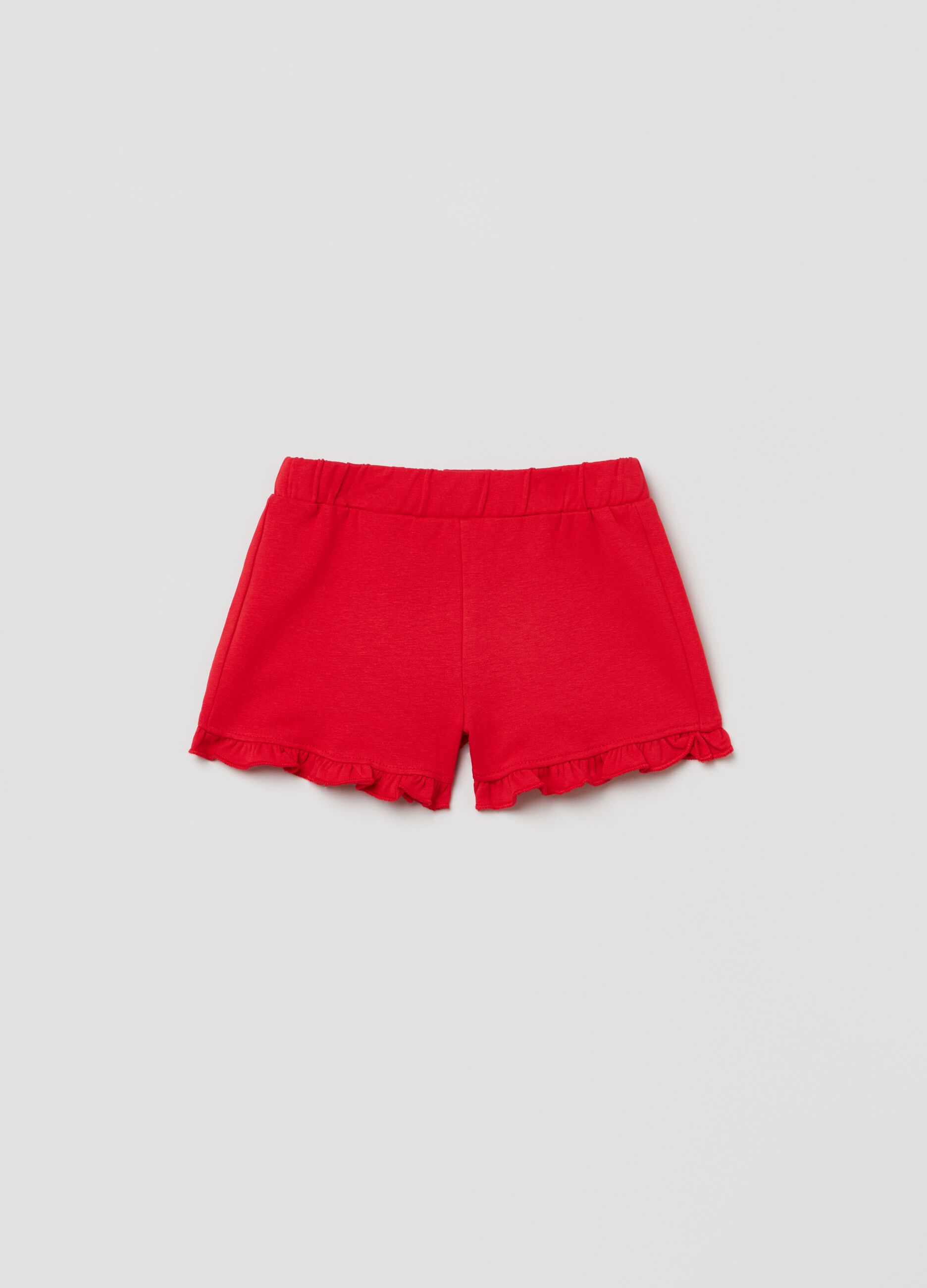 Shorts in cotone stretch con rouches_0