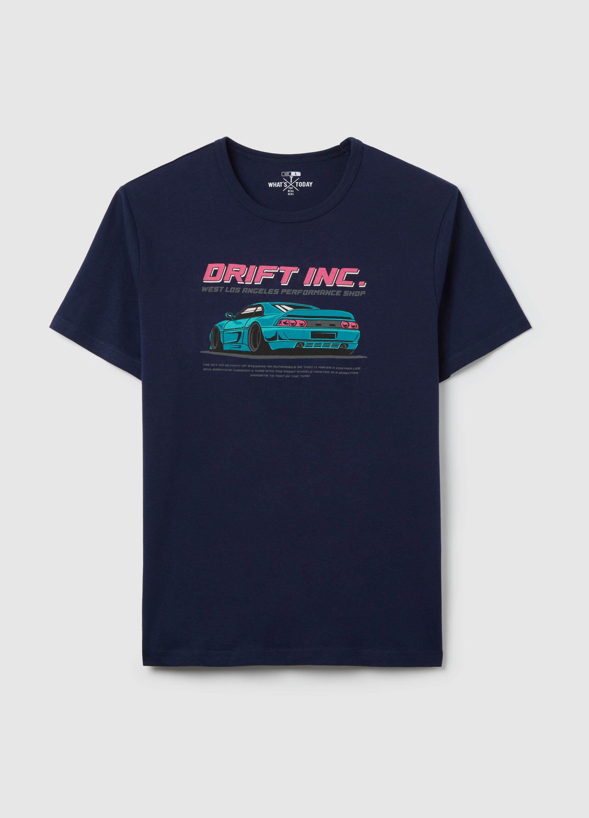 Cotton T-shirt with "Drift Inc" racing car print