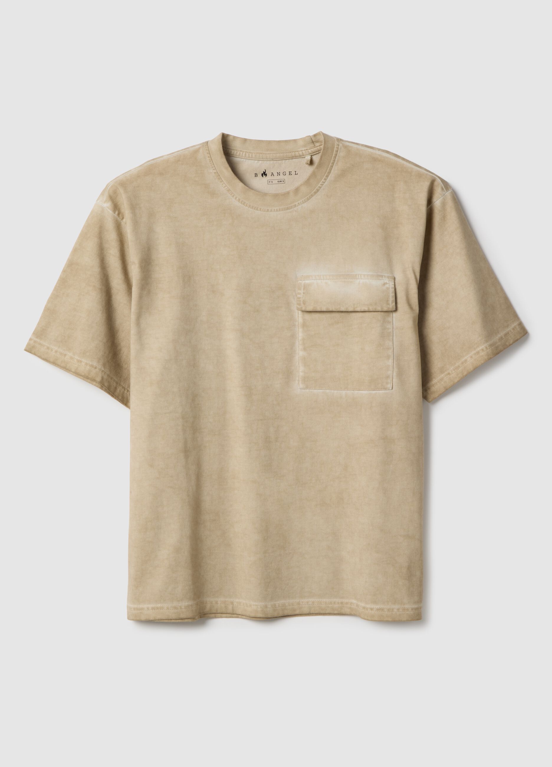 Beige pure cotton regular fit t-shirt with pocket