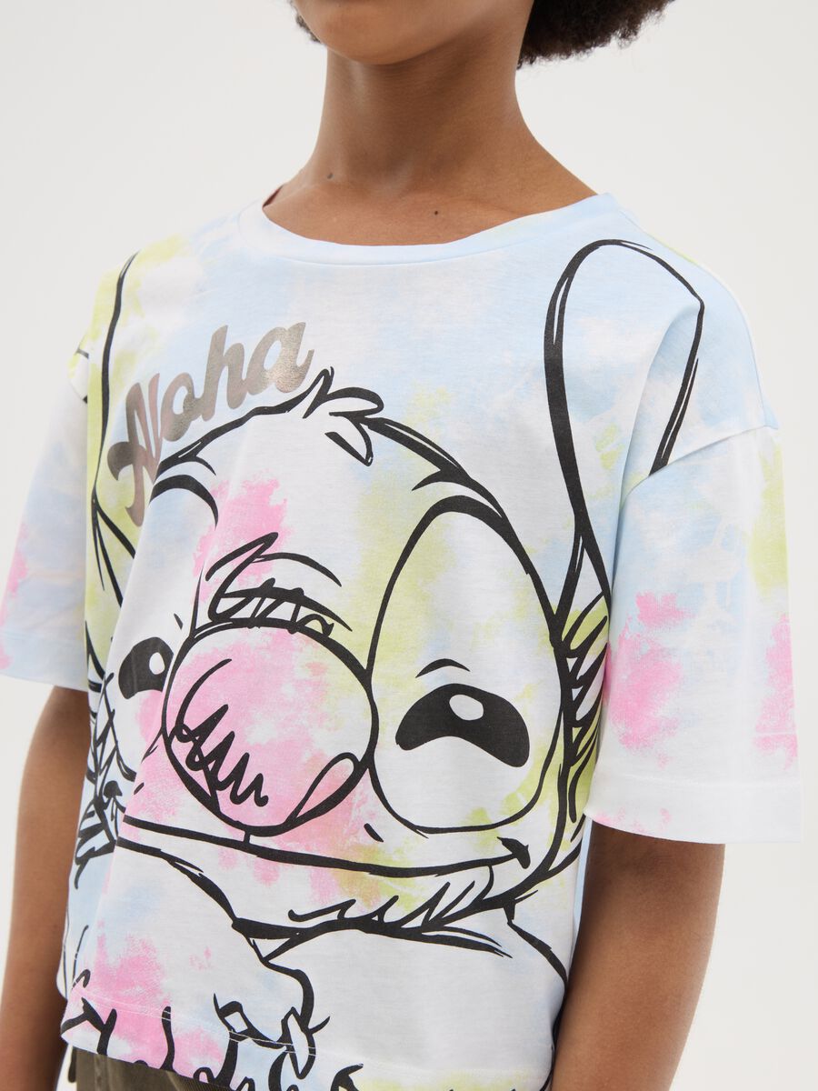 Girls' multicolour pure cotton regular fit T-shirt with Stitch print_1