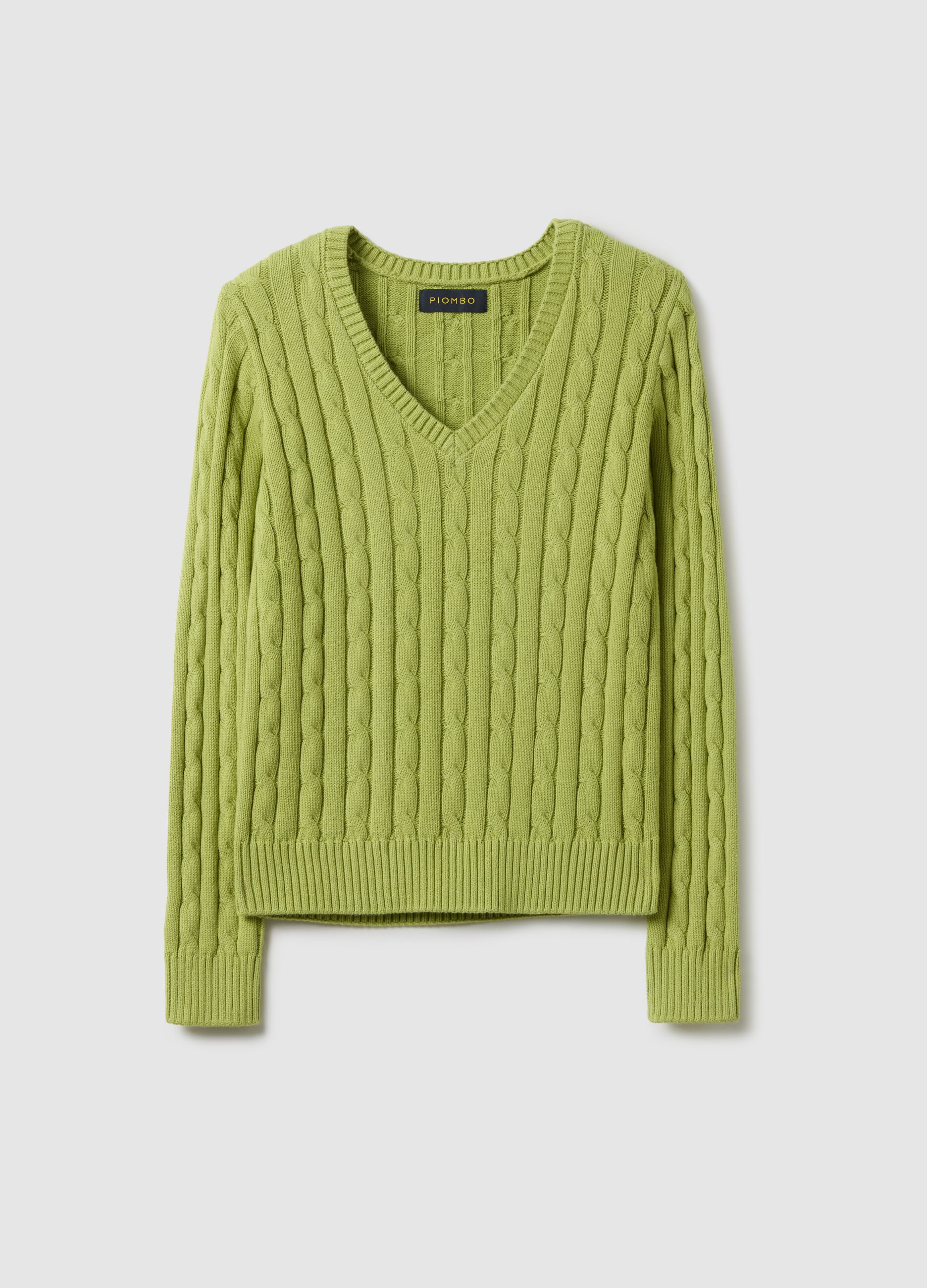 Green pure cotton regular fit cable knit jumper