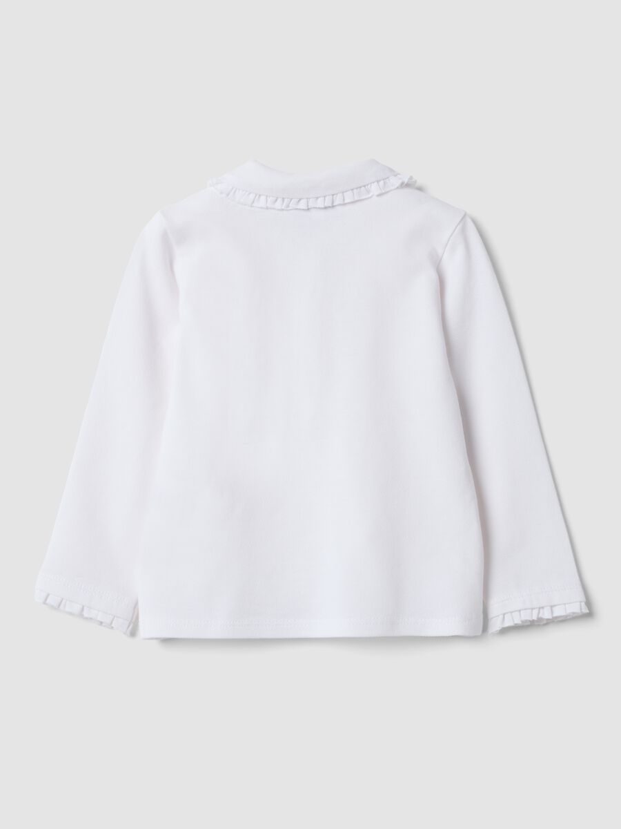 Polo bianca in puro cotone organico a maniche lunghe regular fit per bimba_1