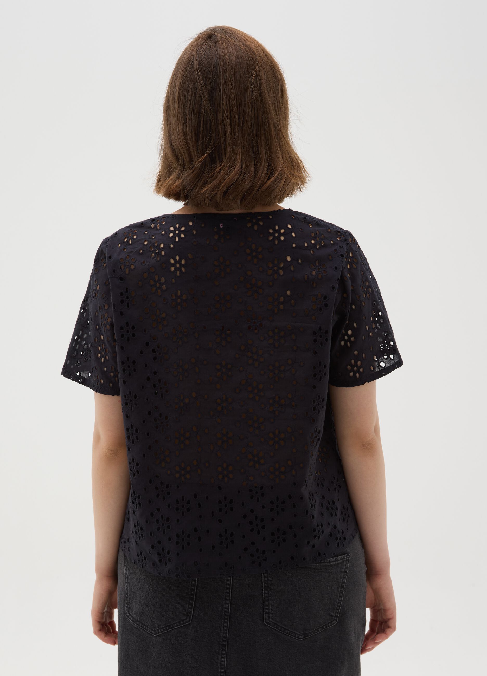 Women's black regular fit pure cotton blouse