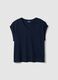 Short-sleeve pure cotton blue V-neck regular fit T-shirt_4