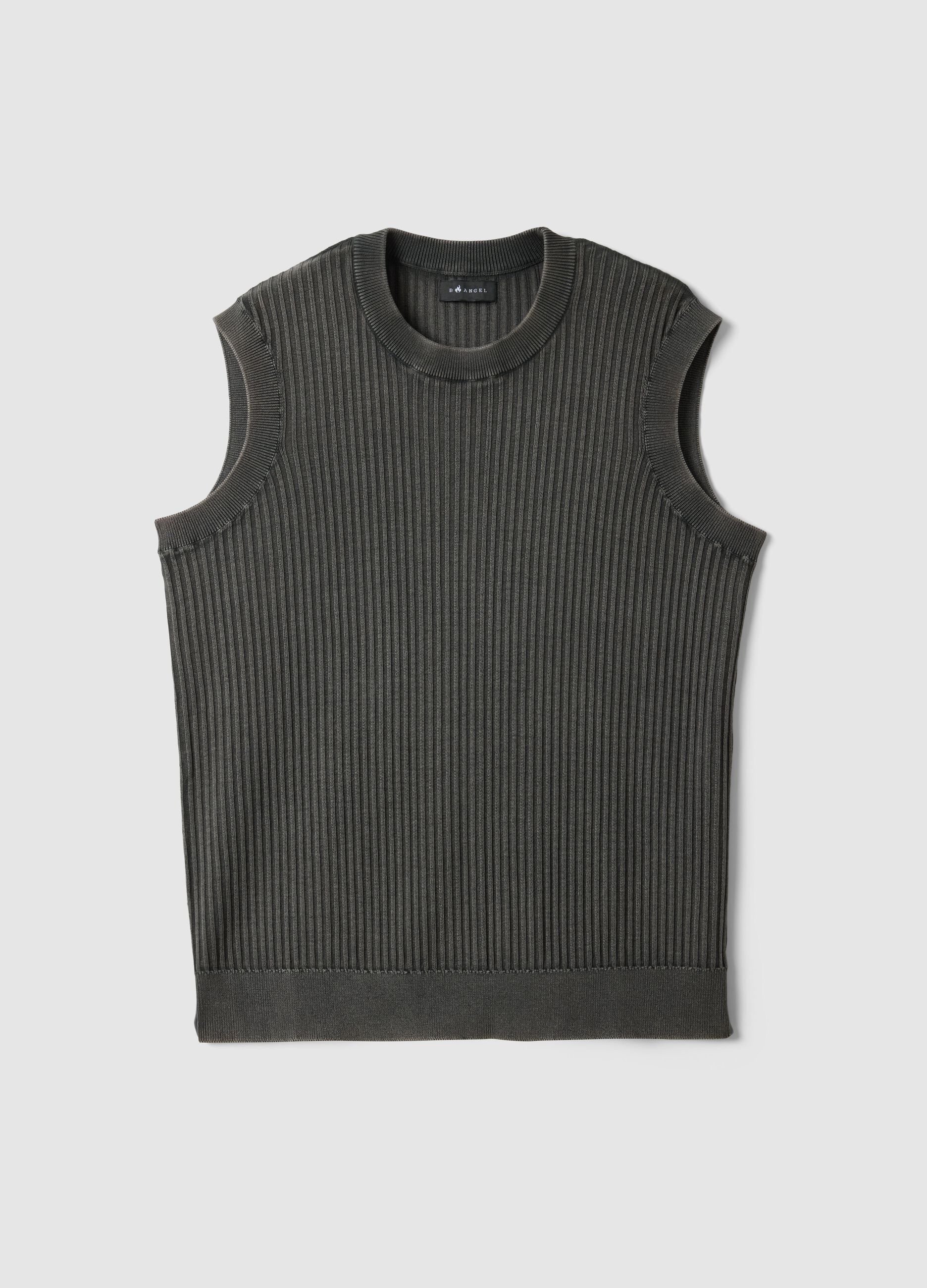 Oversize fit grey ribbed pure cotton vest