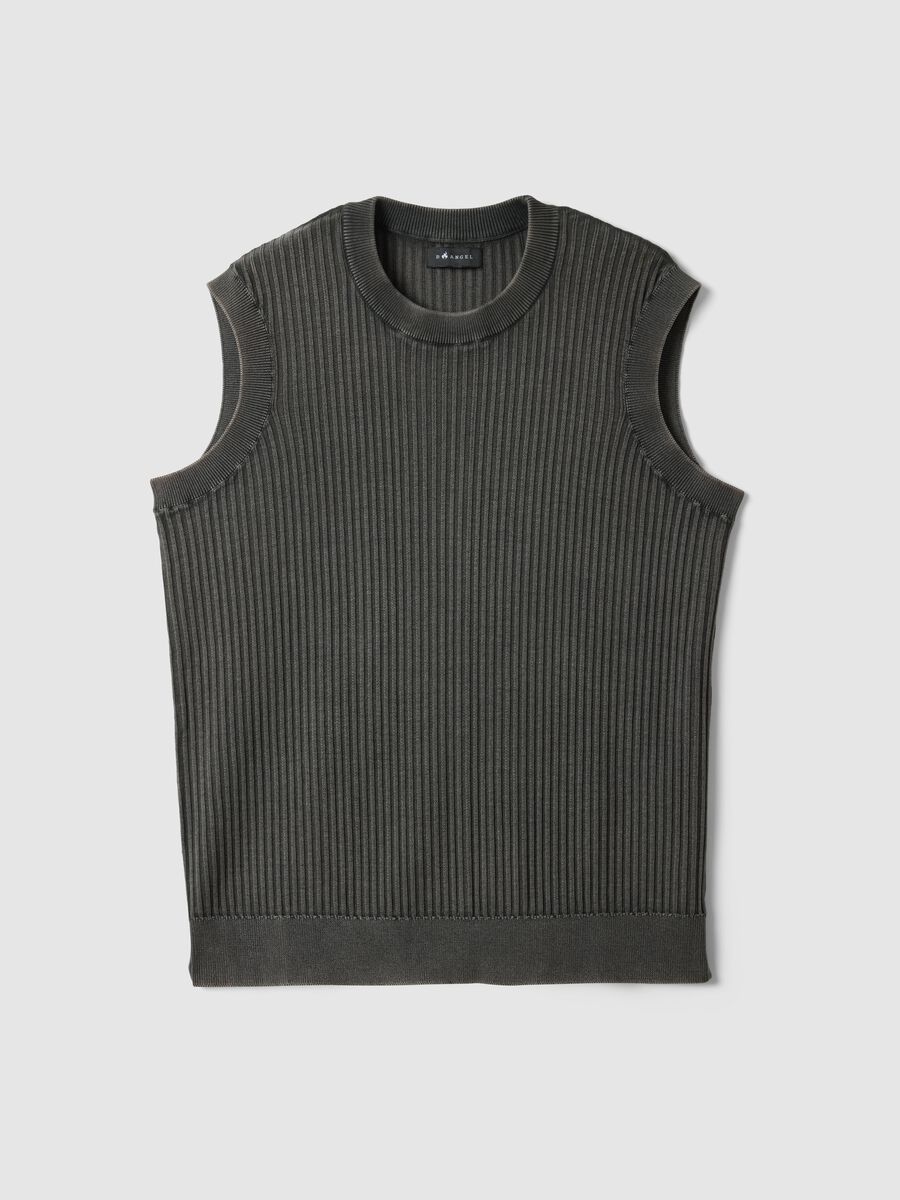 Oversize fit grey ribbed pure cotton vest_0