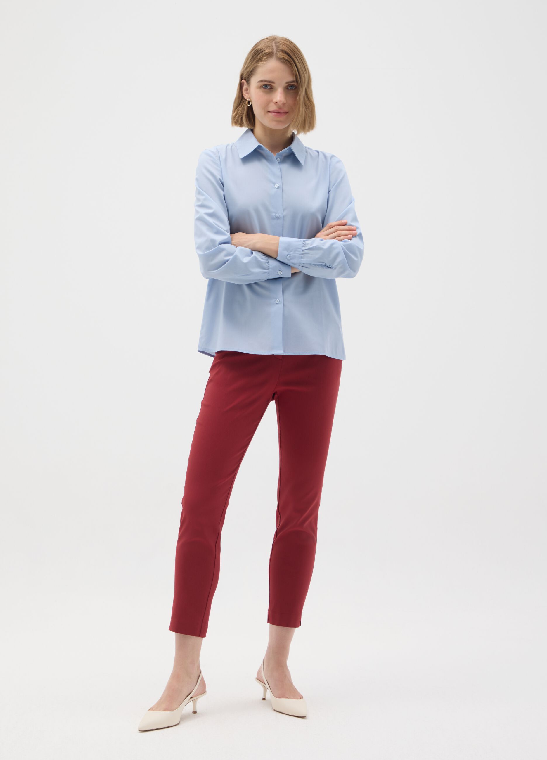 Blue slim fit cotton blend shirt