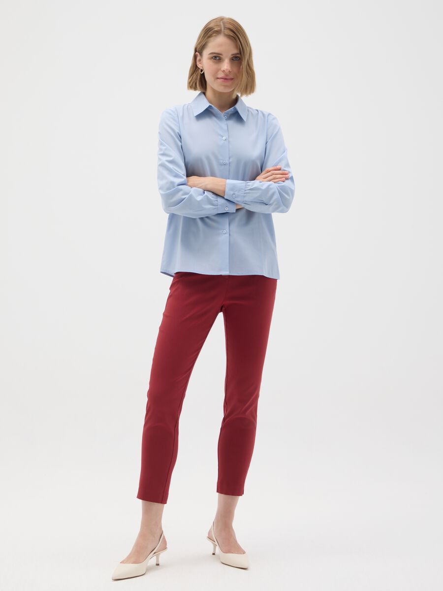 Blue slim fit cotton blend shirt_1