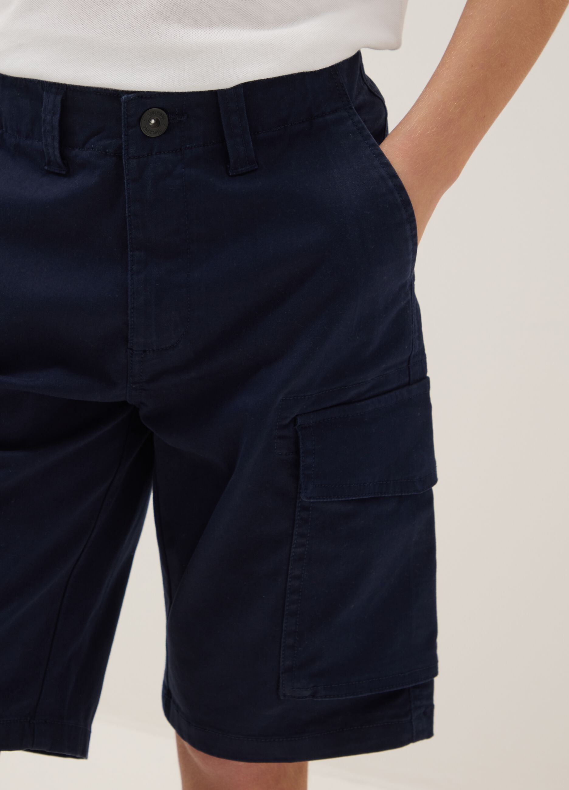 Boys' blue stretch cotton cargo shorts, regular fit