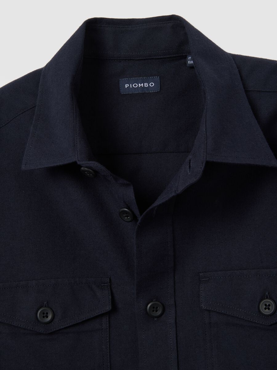 Camicia in misto cotone e lana nera regular fit con colletto classico_1