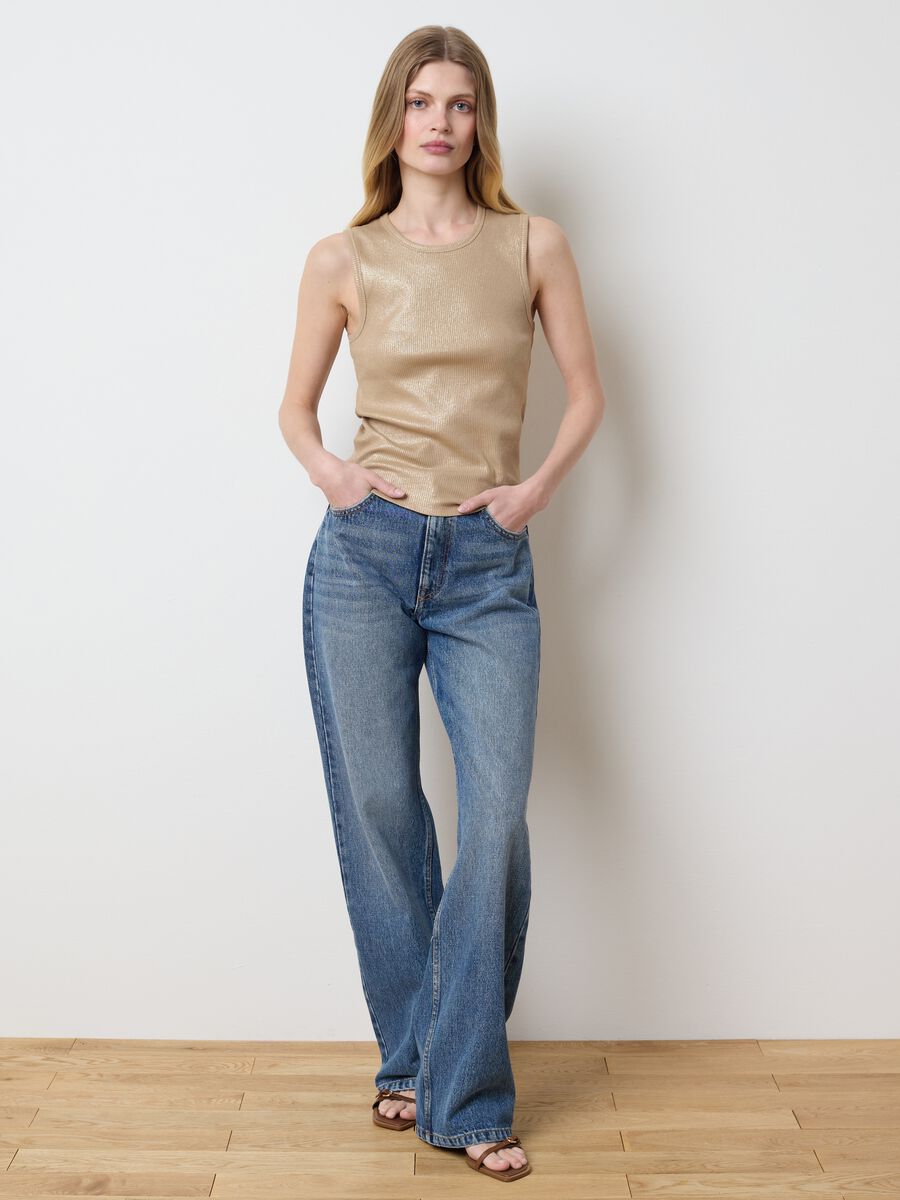 Beige ribbed tank top with lurex_2