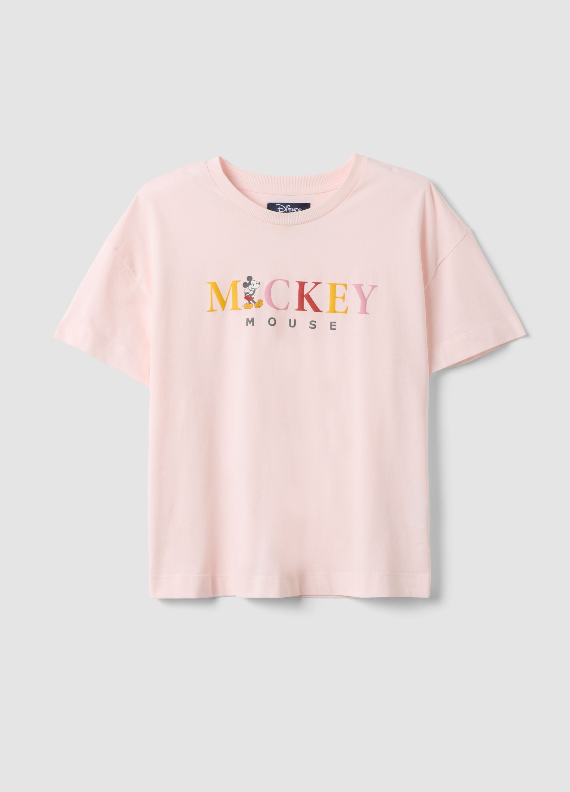 Pink organic cotton pyjama T-shirt with Mickey Mouse slogan