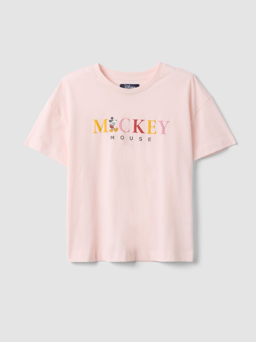 Pink organic cotton pyjama T-shirt with Mickey Mouse slogan_4
