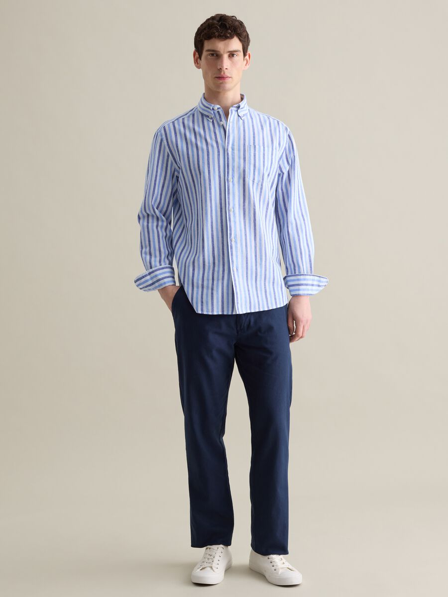 Blue and white striped shirt in linen and cotton_1